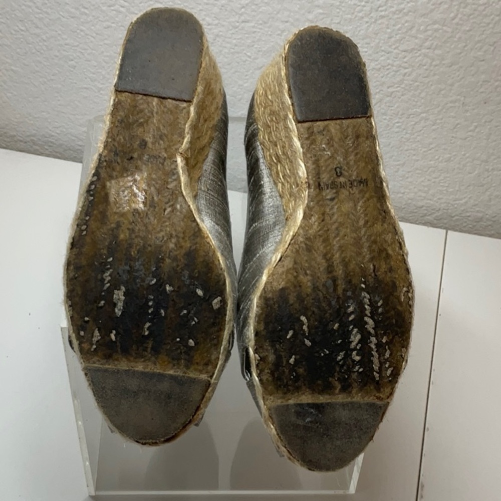 Lauren Ralph Laure Silk Shantung Silver Taupe Espadrille Wedge Peep-Toe Shoe 8 - Picture 6 of 8